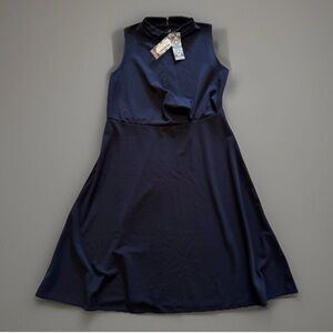 Boohoo Black Dress Plus Sz 18 US UK 22 High Neck Ruched Party Office Holiday NWT